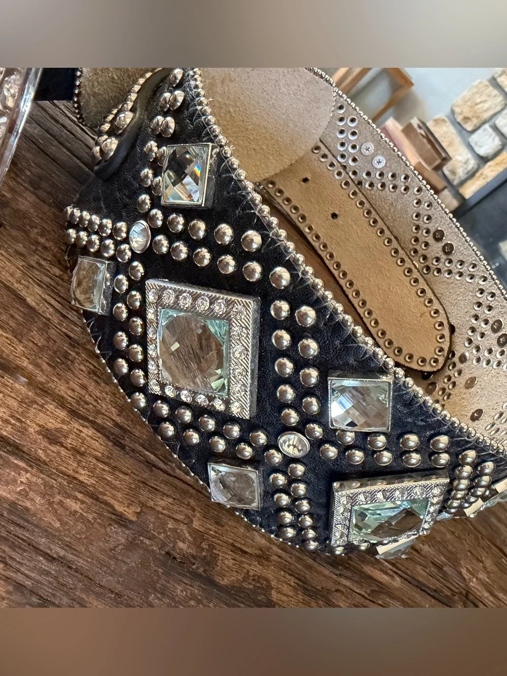 Women's Black Crystal Western Belt with Ornate Silver Buckle small